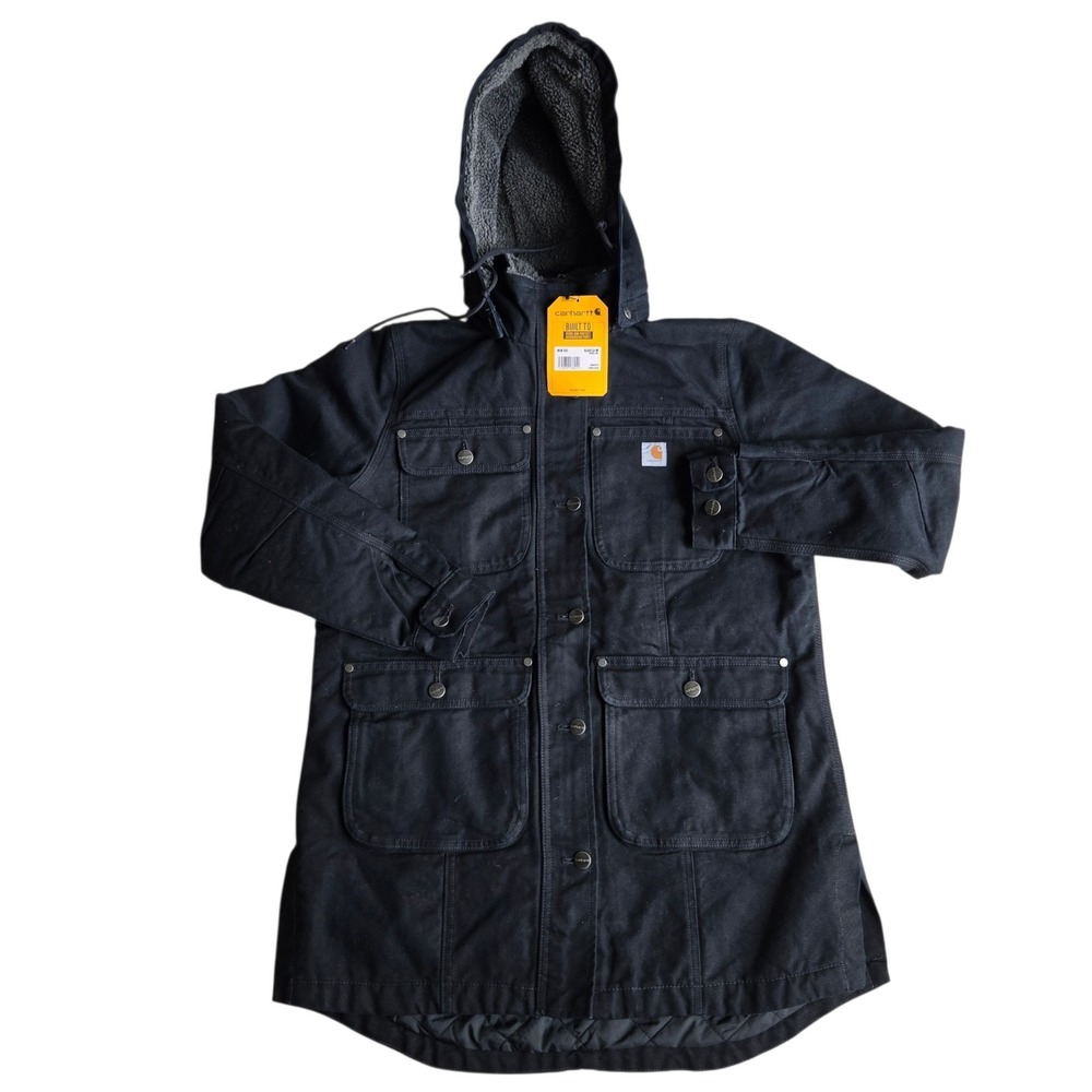 NWT CARHARTT Women's Loose Fit Washed Duck Insulated Coat sz M 105512 Black